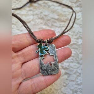 Distressed Green Clover Pendant Necklace